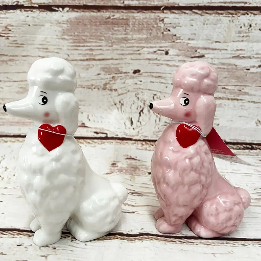 TARGET Spritz Valentine's Day Ceramic Poodle Figurines Pink and White Set